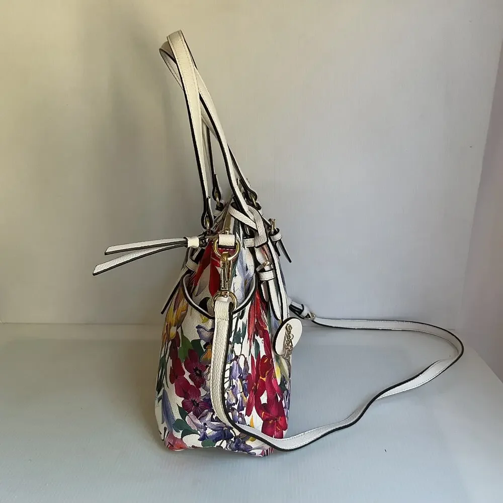 Dana Buchman Floral Satchel Handbag White Multicolor Shoulder Crossbody Bag